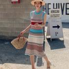 Sleeveless Patterned Knit Dress Wine Red - One Size