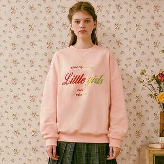 Letter Heart-patched Pullover Pink - One Size