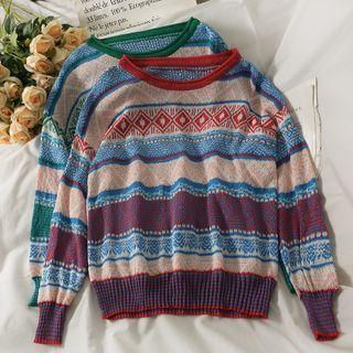 Loose-fit Printed Light Knit Top