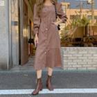 Square-neck Button-front Corduroy Dress