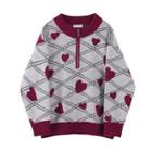 Heart Argyle Zip Sweater