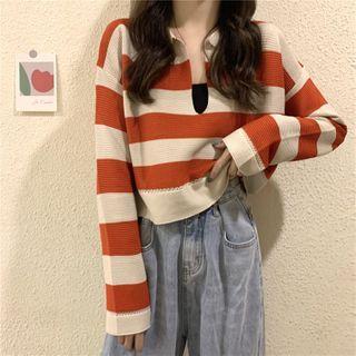 Long-sleeve Striped V-neck Sweater