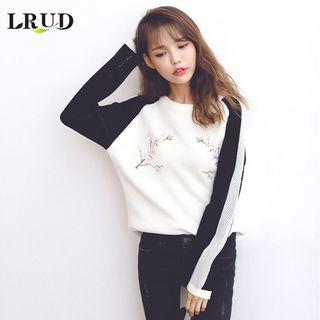 Flower Embroidered Color Block Sweater