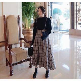 Plaid Long Suspender Skirt