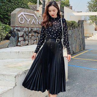Long-sleeve Dotted Mock Two-piece Dress