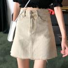 Frayed Edge Washed A-line Denim Skirt