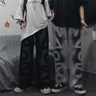 Couple Matching Letter Print Straight Leg Sweatpants
