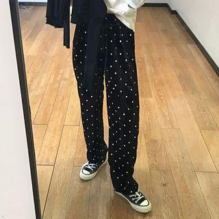 Dotted Wide-leg Velvet Pants Black - One Size