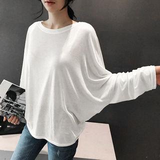 Batwing-sleeve Plain T-shirt