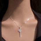 Key Rhinestone Pendant Sterling Silver Necklace 1 Pc - Silver - One Size