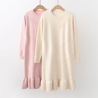 Long-sleeve Ruffle Hem Sweater Dress