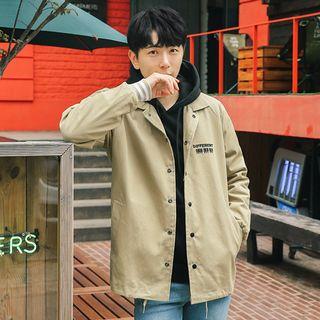 Lettering-embroidered Snap-button Jacket