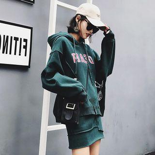 Set: Printed Hoodie + Plain A-line Skirt