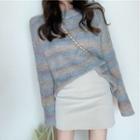 Striped Sweater / Plain A-line Mini Skirt