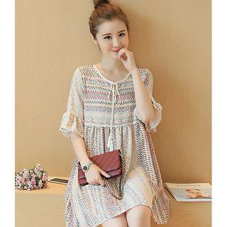 Print Elbow Sleeve Chiffon Dress