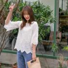Wave Trim 3/4 Sleeve Lace Top