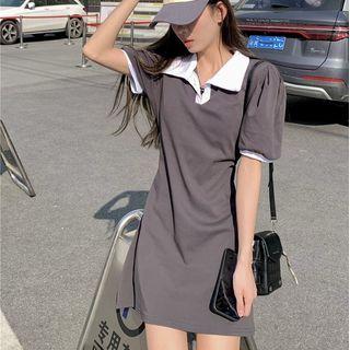 V-neck Two Tone Mini Dress