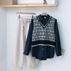 Knit Vest / Shirt / Wide-leg Pants