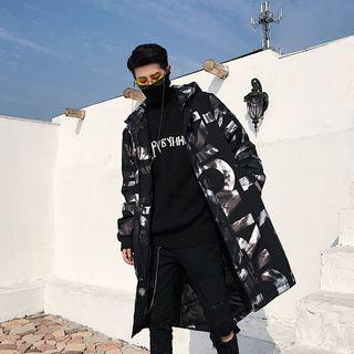 Letter Print Hooded Padded Zip Coat