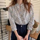 Floral Print Mandarin Collar Blouse Off White - One Size