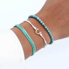 Set Of 3: Turquoise Bead / String Bracelet (assorted Designs) Set - Bead Bracelet & String Bracelets - Mint Green & White - One Size
