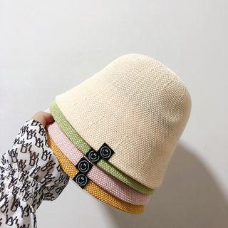 Smiley Applique Linen Cotton Bucket Hat