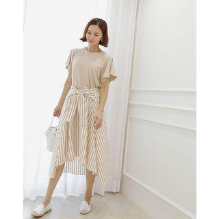 Beribboned Stripe Flare Skirt