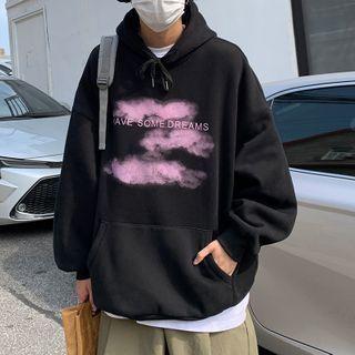 Lettering Printed Fleece-lined Hoodie