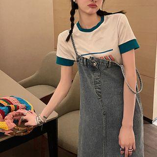 Strappy Denim A-line Dress / Short-sleeve T-shirt / Set