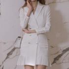 Pleated Trim Double-breasted Mini A-line Blazer Dress