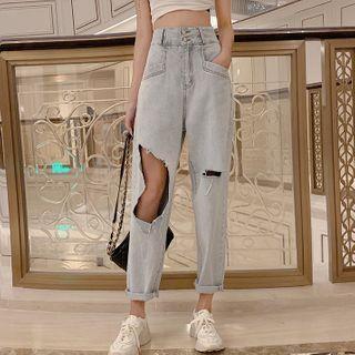 High-waist Cutout Boyfriend Jeans