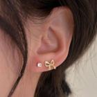 Bow Faux Pearl Asymmetrical Alloy Earring 1 Pair - Gold - One Size