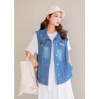 Pocket-side Washed Denim Vest