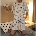 Set : Short-sleeve Cartoon Top + Shorts