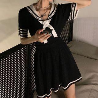 Set: Sailor Short-sleeve Top + A-line Skirt