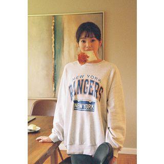 Letter Print Cotton Sweatshirt Gray - One Size