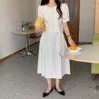 Short-sleeve Blouse / A-line Skirt Set Of 2 - Blouse - Light Almond - One Size / Skirt - Light Almond - One Size