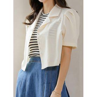 Puff-sleeve Button-detail Cropped Jacket