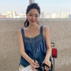 Embroidered Denim Sleeveless Top