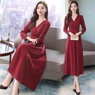 Long-sleeve Sequin V-neck Dress