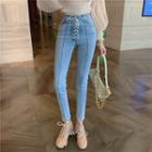 Lace-up Front High-waist Slim-fit Jeans