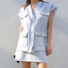 Set: Distressed Buttoned Vest + A-line Mini Skirt