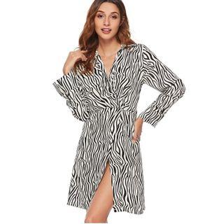 Zebra Print Long-sleeve Slit A-line Mini Dress