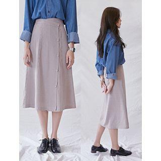 Buttoned Gingham Midi A-line Skirt
