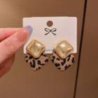 Leopard Print Square Fabric Alloy Dangle Earring E4704 - 1 Pair - Gold - One Size