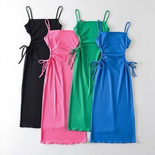 Spaghetti Strap Ribbed A-line Midi Dress