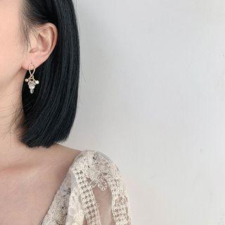 Rhinestone Dangle Earring 1 Pair - Gold & White - One Size