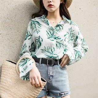 Long-sleeve Leaf Patterned Shirt As Shown In Figure - One Size
