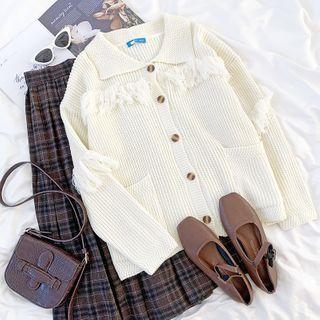 Fringed Trim Cardigan Almond - One Size