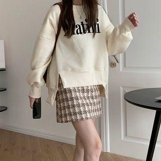 Woolen Plaid Mini Skirt / Lettering Pullover (various Designs)